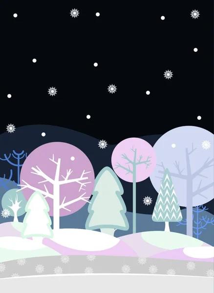 Carte Avec Nuit Bois Hiver — Image vectorielle