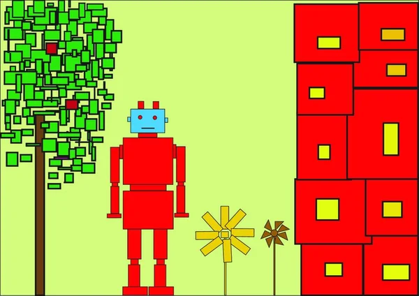 Vektorové Ilustrace Funky Retro Červená Robota — Stockový vektor