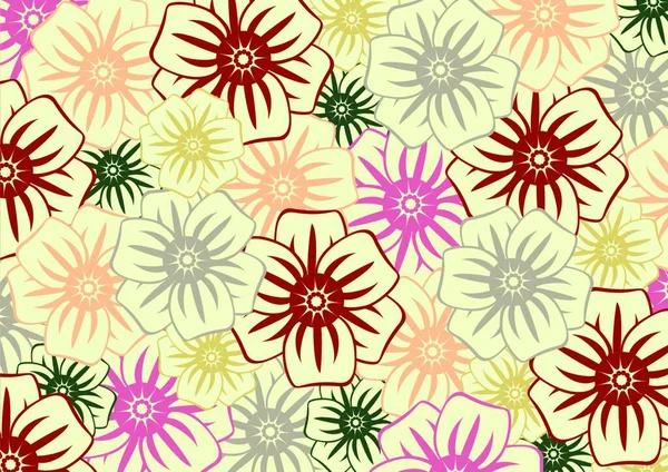 Vector Illustration Funky Flowers Retro Style Floral Pattern — ストックベクタ