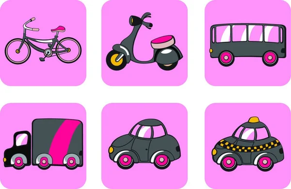 Vektor Illustration Von Transport Symbolen Beinhaltet Fahrrad Minibike Bus Bahn — Stockvektor