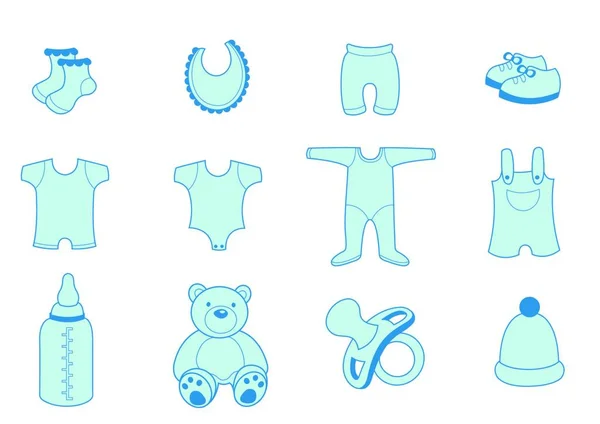 赤ちゃんの衣類やアクセサリーのアイコンのベクトル イラスト セット — ストックベクタ