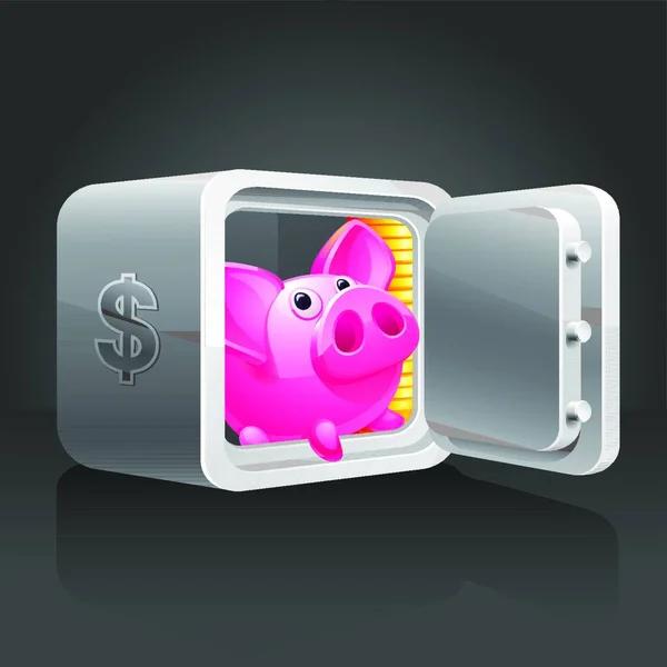 Piggy Bank Safe Money Black Background — Stock Vector