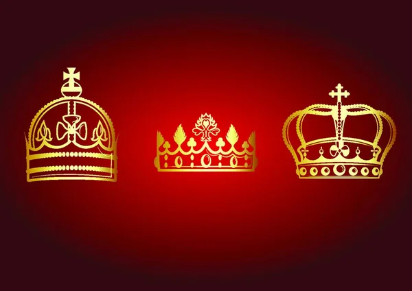 Vector Illustration Beautifull Crowns Set Red Background — Stock Vector