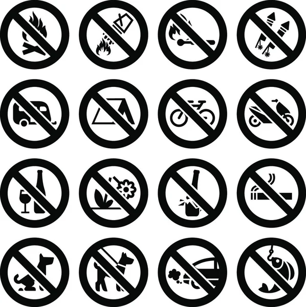 Establecer Signos Prohibidos Naturaleza Símbolos Negros — Vector de stock