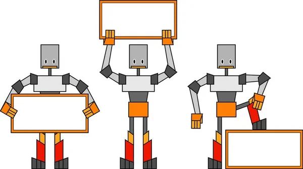 Vektor Illustration Der Funky Roboter Hält Das Plakat — Stockvektor
