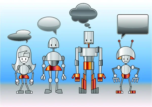 Vektor Illustration Von Lustigen Robotern Familie Mit Comics Blasen Dekoriert — Stockvektor