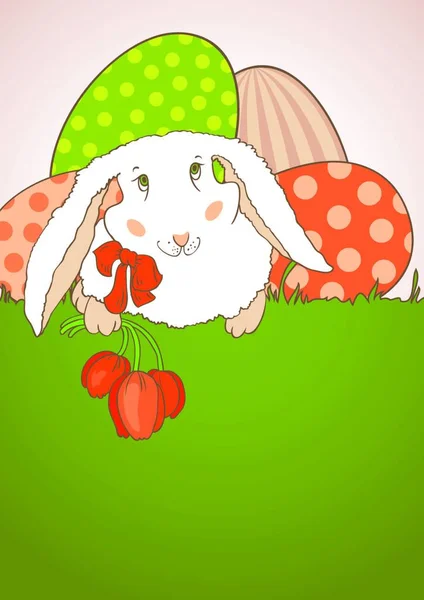复活节兔子 带有郁金香明信片 — 图库矢量图片