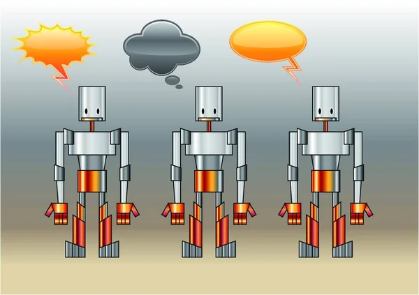 Vector Ilustración Robots Divertidos Decorados Con Burbujas Cómicas — Vector de stock