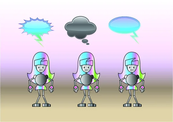 Vector Illustration Funky Robot Girls Comics Bubbles — Stock Vector
