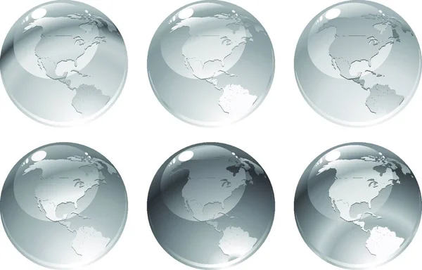Ilustración Vectorial Iconos Globo Perforación Con Diferentes Continentes — Archivo Imágenes Vectoriales