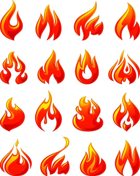 Φωτιά Φλόγες Που Κόκκινα Εικονίδια — Διανυσματικό Αρχείο