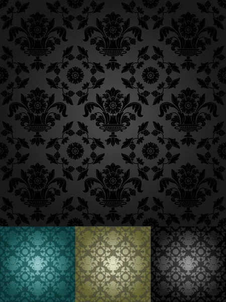 Seamless Wallpaper Pattern Floral Black Blue Bronze — Stock Vector