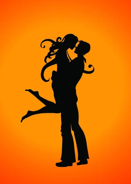 Illustration Vectorielle Silhouette Couple Romantique — Image vectorielle