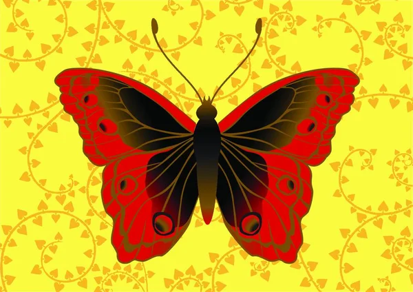 Vector Illustration Detailed Brightly Coloured Butterfly Funky Yellow Background — Stock Vector