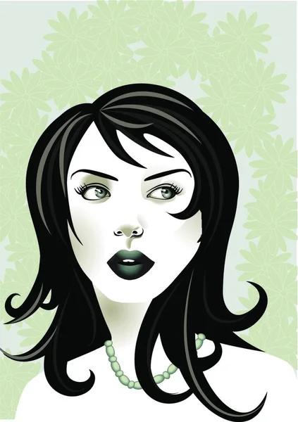 Illustration Vectorielle Portrait Jeune Femme Funky Cool Sur Fond Floral — Image vectorielle