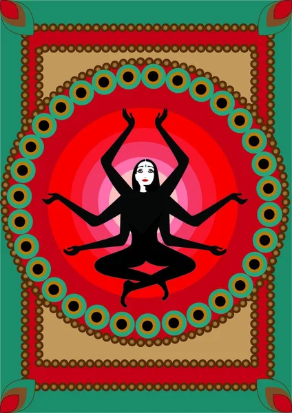 Vectorillustratie Van Gestileerde Fairy Indiase Vrouw Seatting Lotus Pose Zonnige — Stockvector