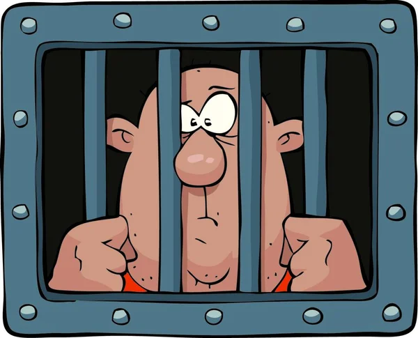 Prisonnier Derrière Les Barreaux Sur Fond Blanc Illustration Vectorielle — Image vectorielle