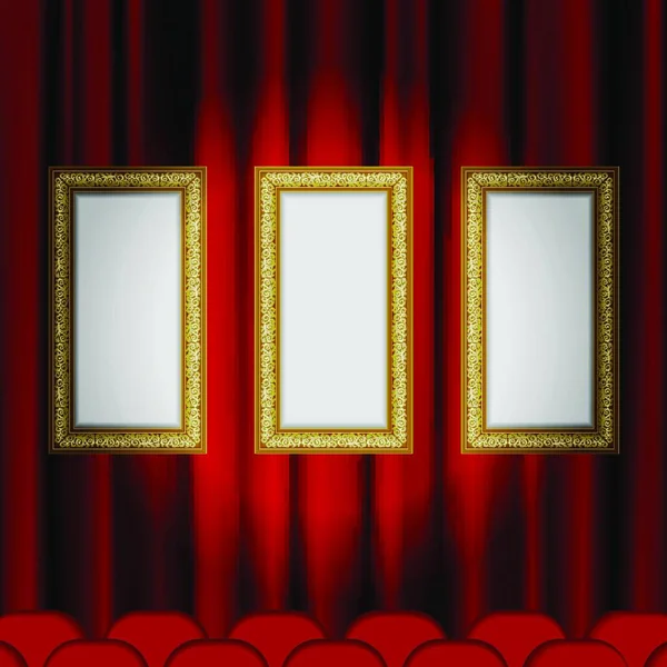 Frame Background Red Theater Stage Curtains Mesh Eps10 Clipping Mask — Stock Vector