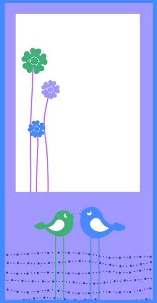 Vektor Illustration Blommig Retrodesign Gratulationskort Med Två Fåglar Som Retro — ストックベクタ