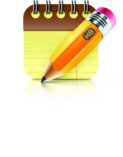 线圈装订的笔记本用削尖的脂肪黄色铅笔矢量插画 — 图库矢量图片