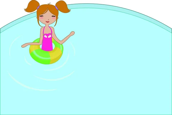 Vector Illustration Funny Kiddie Style Design Summer Background Little Girl — Stock Vector