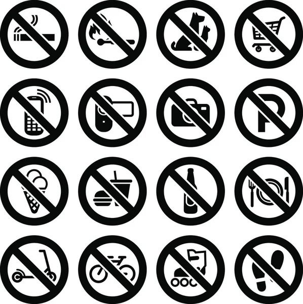 Imposta Simboli Proibiti Negozio Segni Neri — Vettoriale Stock