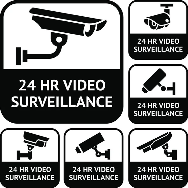 Cctv Labels Symbole Setzen Videoüberwachung Vektorillustration — Stockvektor