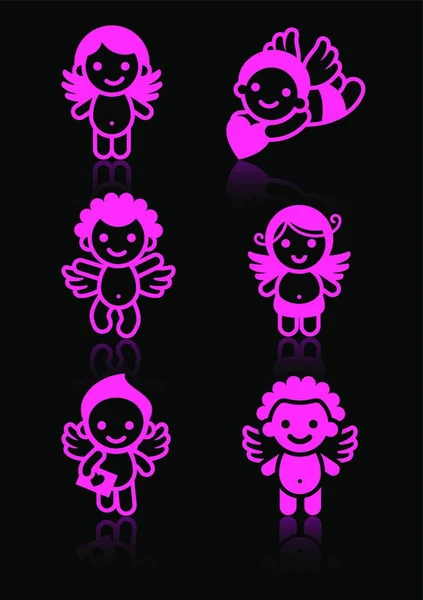 Cupids Set Pink Black Background — 图库矢量图片