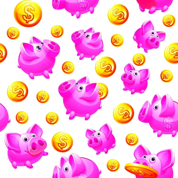 Piggy Bank Coins White Seamless Background — Stock Vector