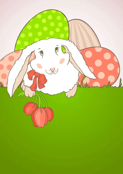 复活节兔子与郁金香 — 图库矢量图片