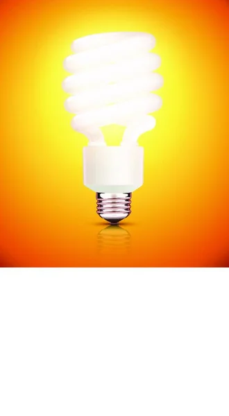 Ilustração Vetorial Lâmpada Fluorescente Compacta Economia Energia Elegante Fundo Laranja — Vetor de Stock