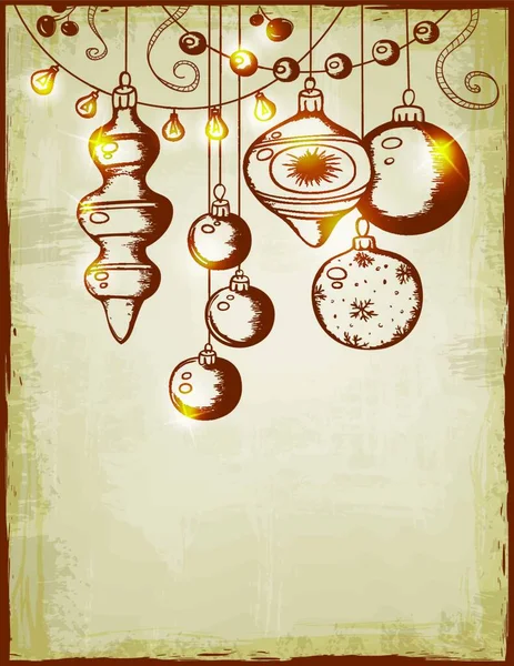 Tarjeta Vectorial Navidad Época Con Decoraciones Luces — Vector de stock