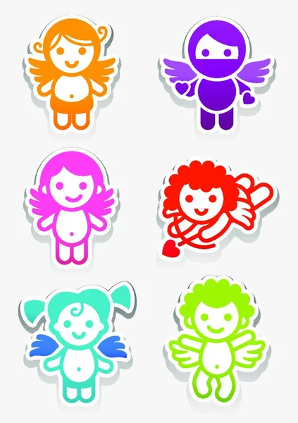 Цветные Наклейки Ангельские Иконки Коллекционные Символы — стоковый вектор