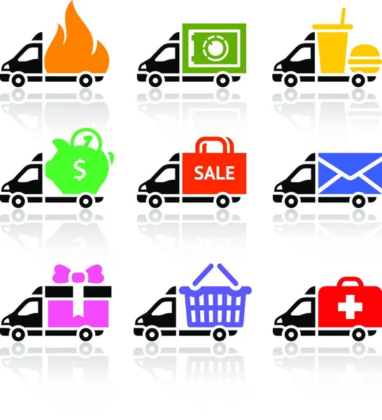 Camion Livraison Icônes Colorées — Image vectorielle