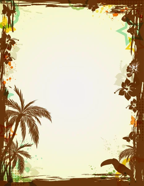 Marco Tropical Abstracto Con Palmeras Aves — Vector de stock