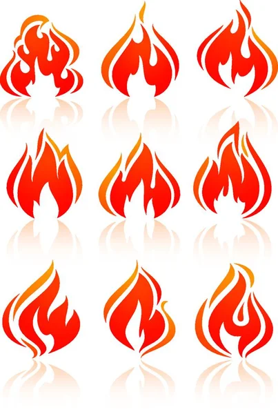 Fire Flames Set Red Icons — Stock Vector