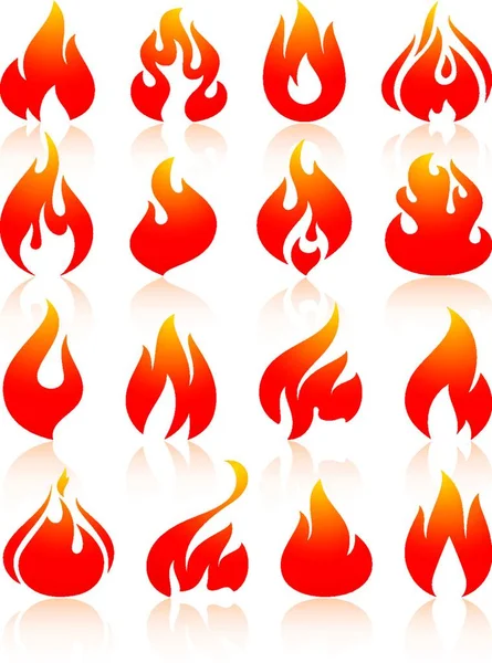 Fuego Llamas Rojo Establecer Iconos — Vector de stock