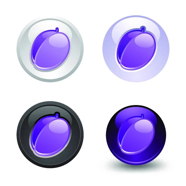 Plum Button Set Web Icons — Stock Vector