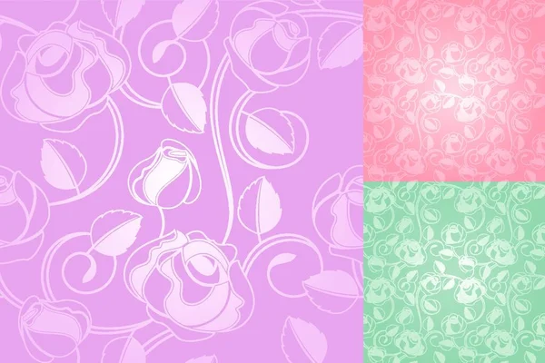 Seamless Roses Pattern Wallpaper Set — Stock Vector