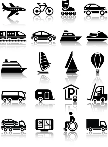 Ensemble Icônes Transport Simples Avec Réflexion — Image vectorielle