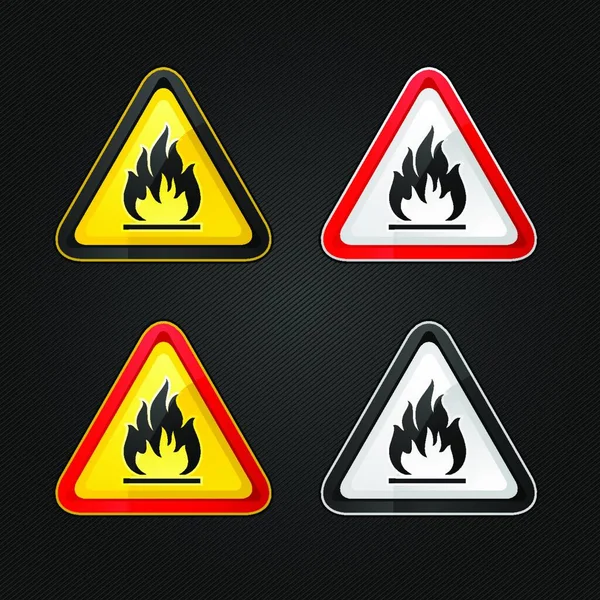 危険警報三角形非常に可燃性の警告セットサイン — ストックベクタ