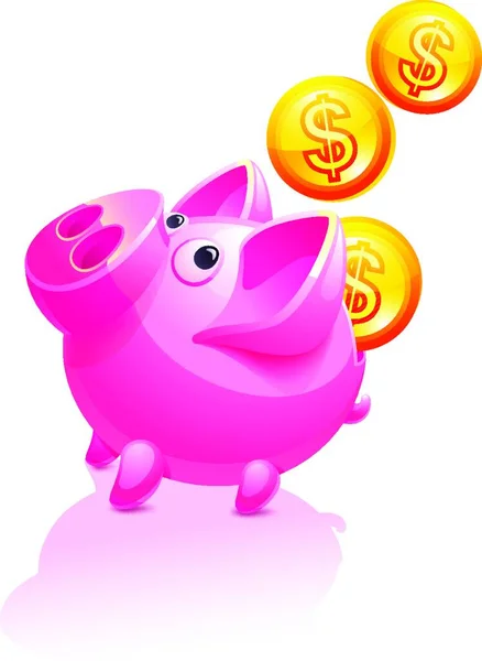 Piggy Bank Falling Money Pig Vector Icon — Stock Vector