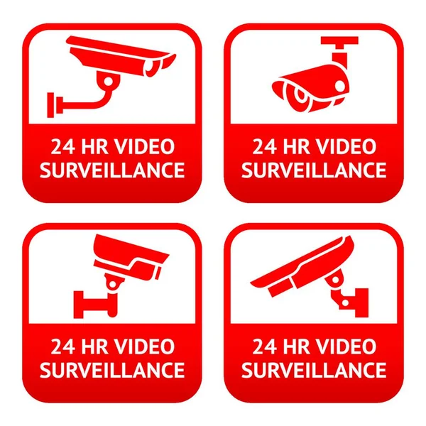 Ensemble Signes Rouges Caméra Vidéosurveillance — Image vectorielle