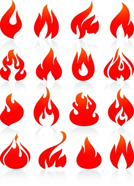 Fiamme Rosse Icone Incendiate — Vettoriale Stock