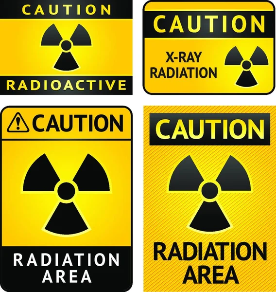 Adesivos Perigo Radiação Quatro Rótulos — Vetor de Stock
