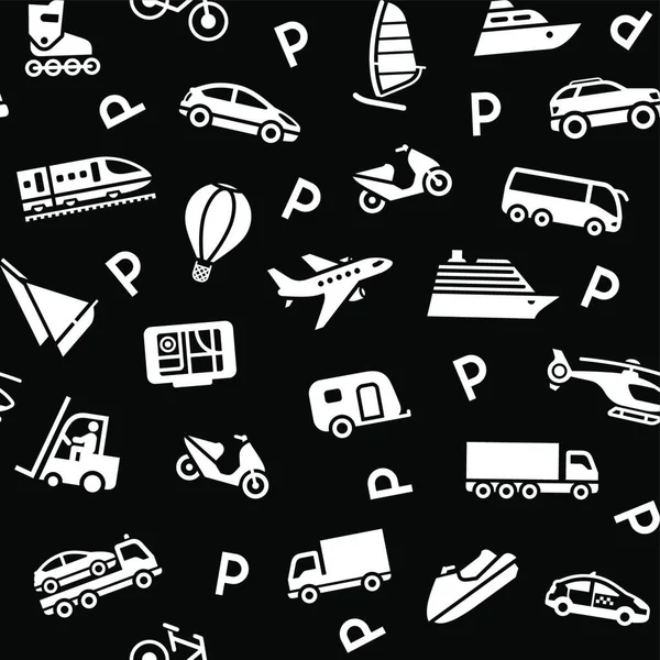 Seamless Black Background White Transport Icons — Stock Vector