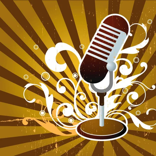 Vector Illustration Microphone Grunge Background — Stock Vector