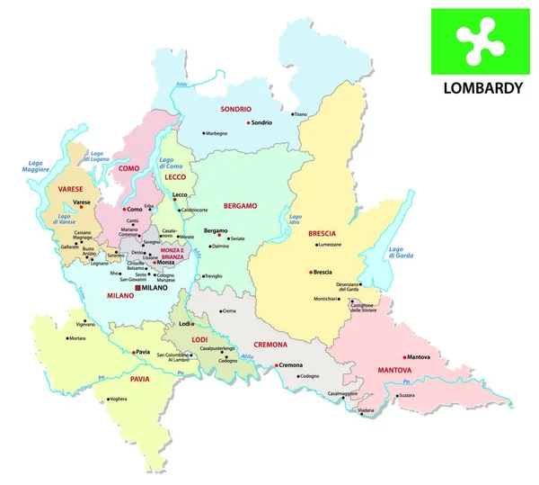 Lombardní Administrativní Politická Mapa Vlajkou — Stockový vektor