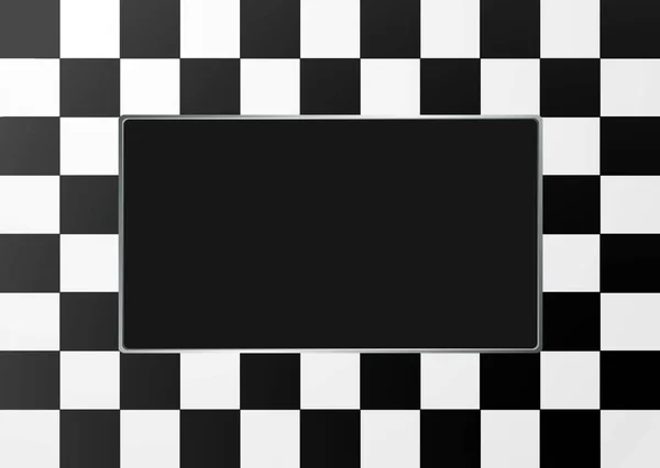 シルバーベベルと黒と白のチェッカー画像フレーム — ストックベクタ