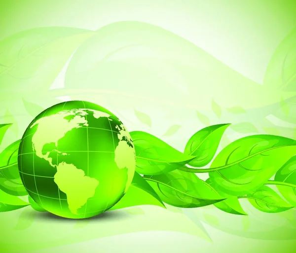 Fundo Brilhante Com Folhas Verdes Globo — Vetor de Stock